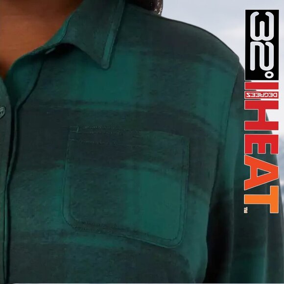 32 Degrees Heat | Cozy Knit Fleece Button Down Flannel | Green + Black | NWT - Picture 3 of 3